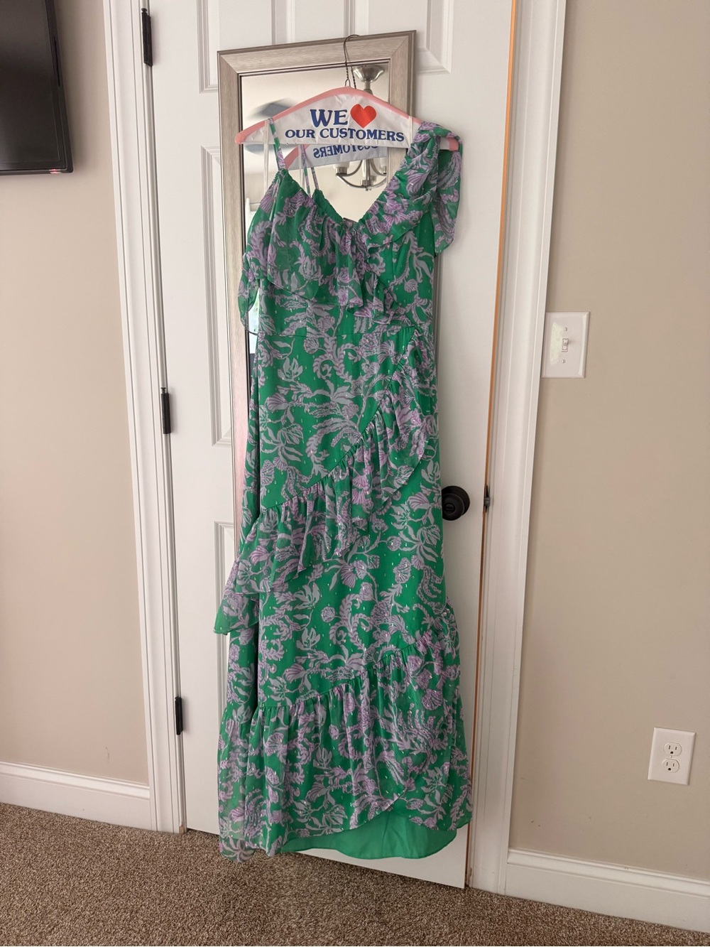 Lilly Pulitzer Green Maxi Dress with Lavender Floral Print